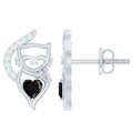 Heart Shape Black Onyx and Diamond Cat Stud Earrings