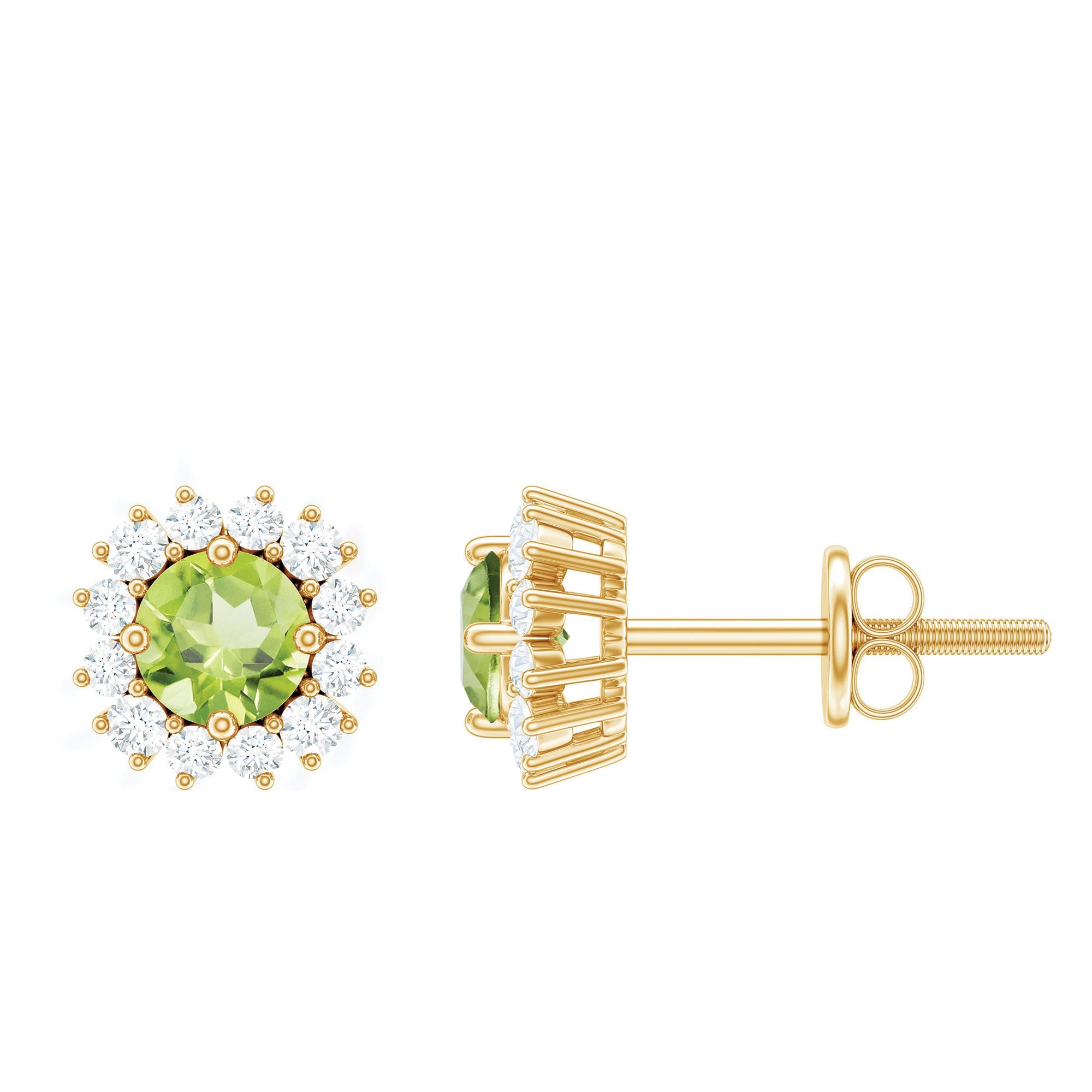 Peridot Stud Earrings – AAA Grade Prong Setting Diamond Halo Design For Women