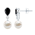 Natural Elegant Pearl Dangle Earrings with Black Onyx