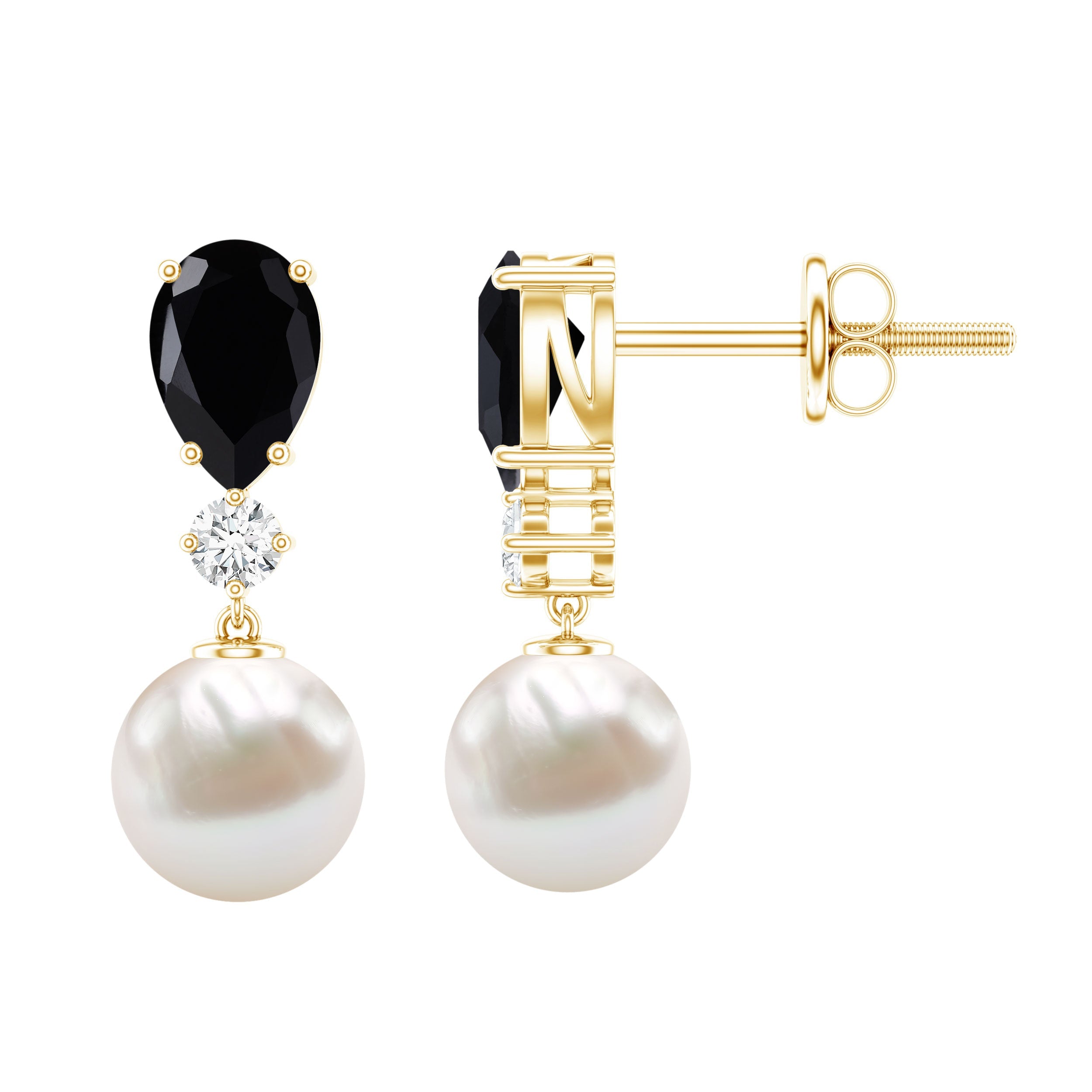 6 Carat Freshwater Pearl Drop Earrings with Black Onyx
