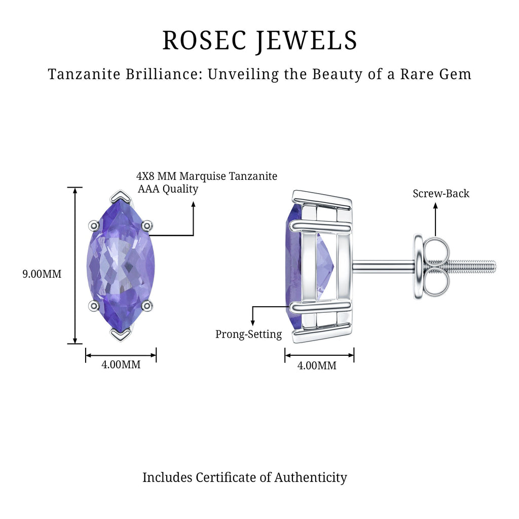 1.3 Carat Marquise Cut Tanzanite Solitaire Stud Earrings