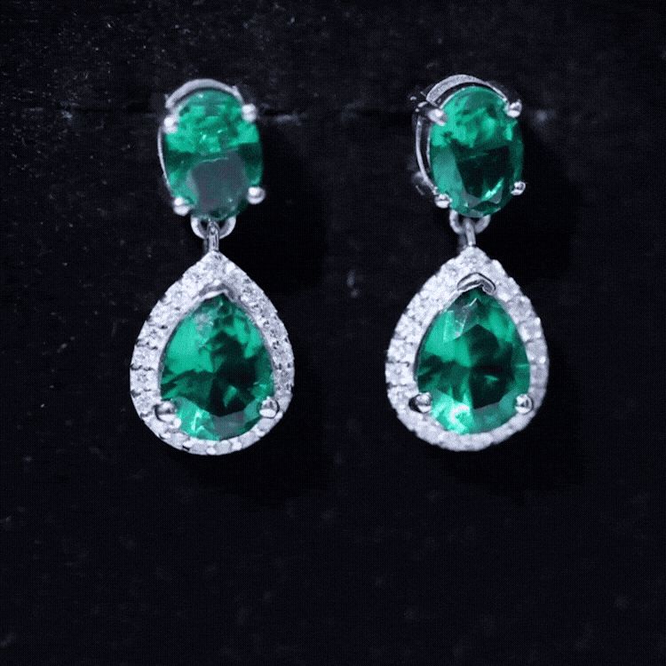 Lab Created Emerald Earrings – Elegant Bridal Drop Earrings with Diamond Accents