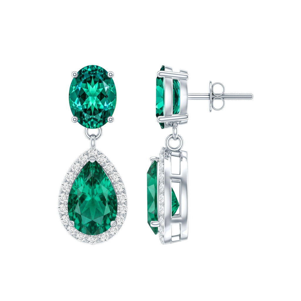 Lab Created Emerald Earrings – Elegant Bridal Drop Earrings with Diamond Accents