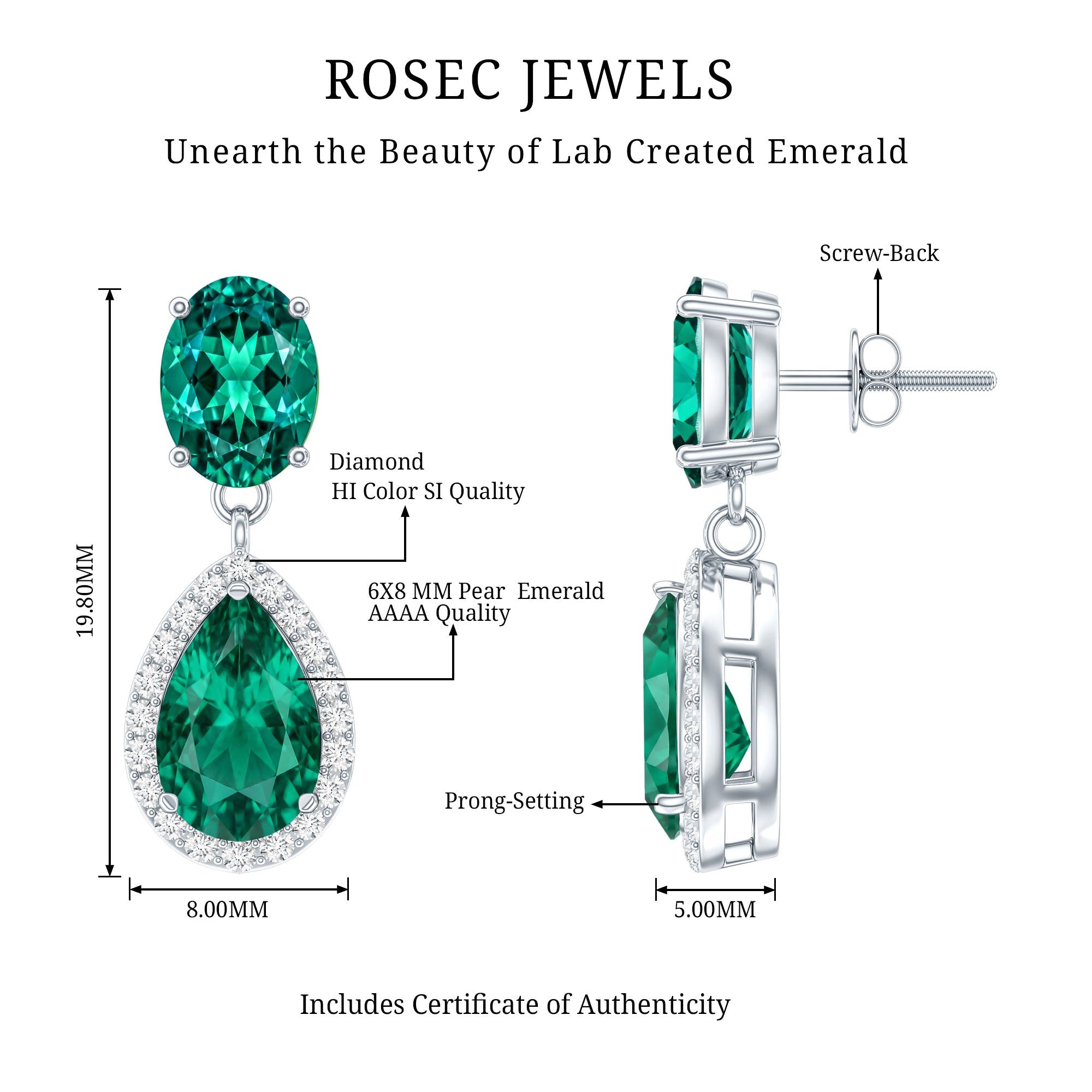 Lab Created Emerald Earrings – Elegant Bridal Drop Earrings with Diamond Accents