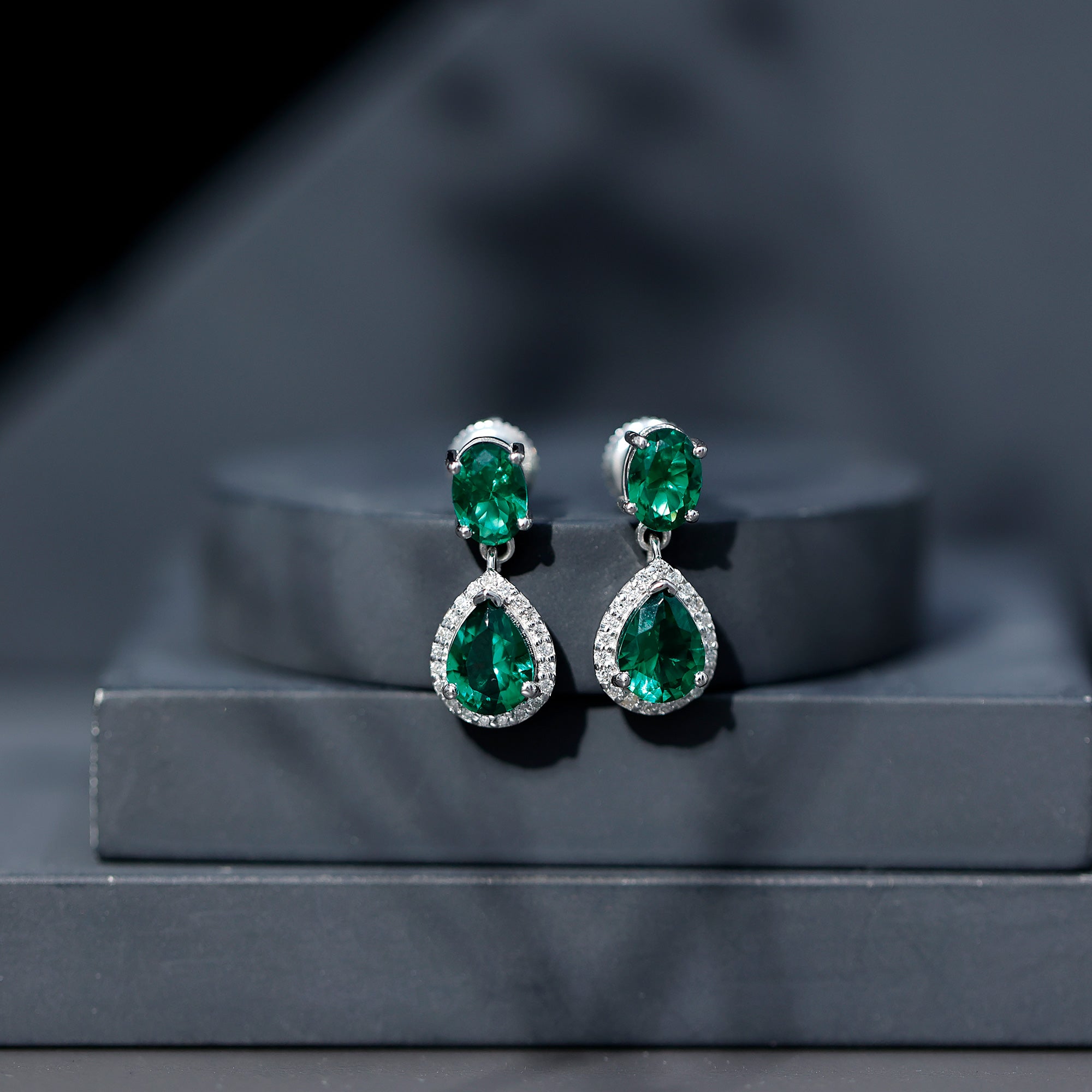 Lab Created Emerald Earrings – Elegant Bridal Drop Earrings with Diamond Accents