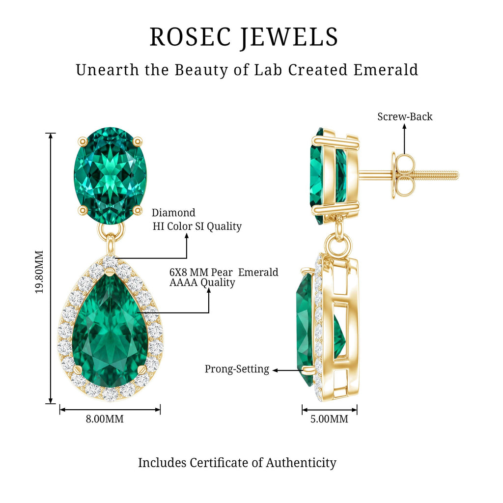 Lab Created Emerald Earrings – Elegant Bridal Drop Earrings with Diamond Accents