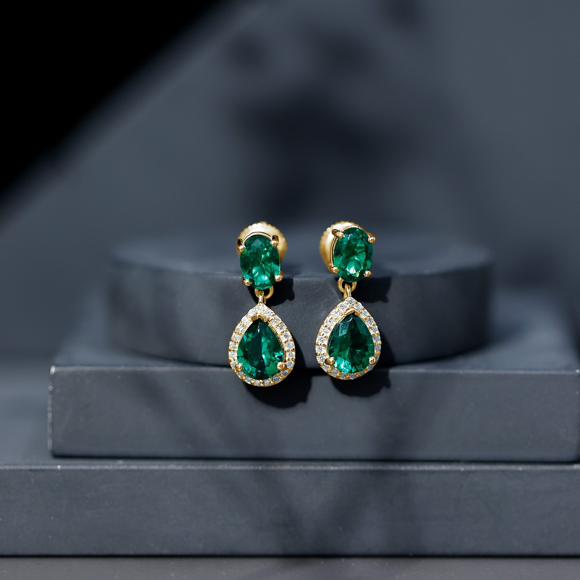 Lab Created Emerald Earrings – Elegant Bridal Drop Earrings with Diamond Accents