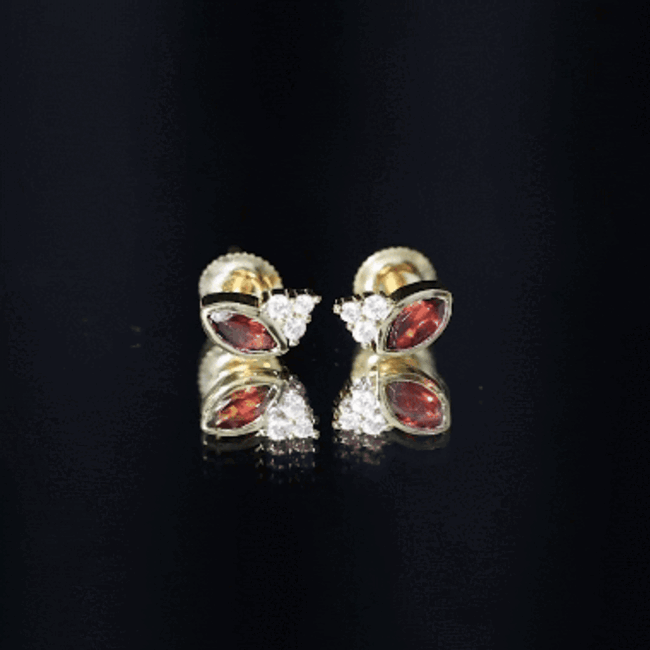 Marquise Garnet Earrings – 14k Gold Plated Studs | Elegant Gemstone Bezel Setting