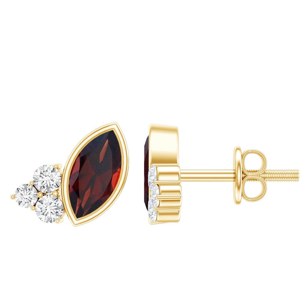 Marquise Garnet Earrings – 14k Gold Plated Studs | Elegant Gemstone Bezel Setting