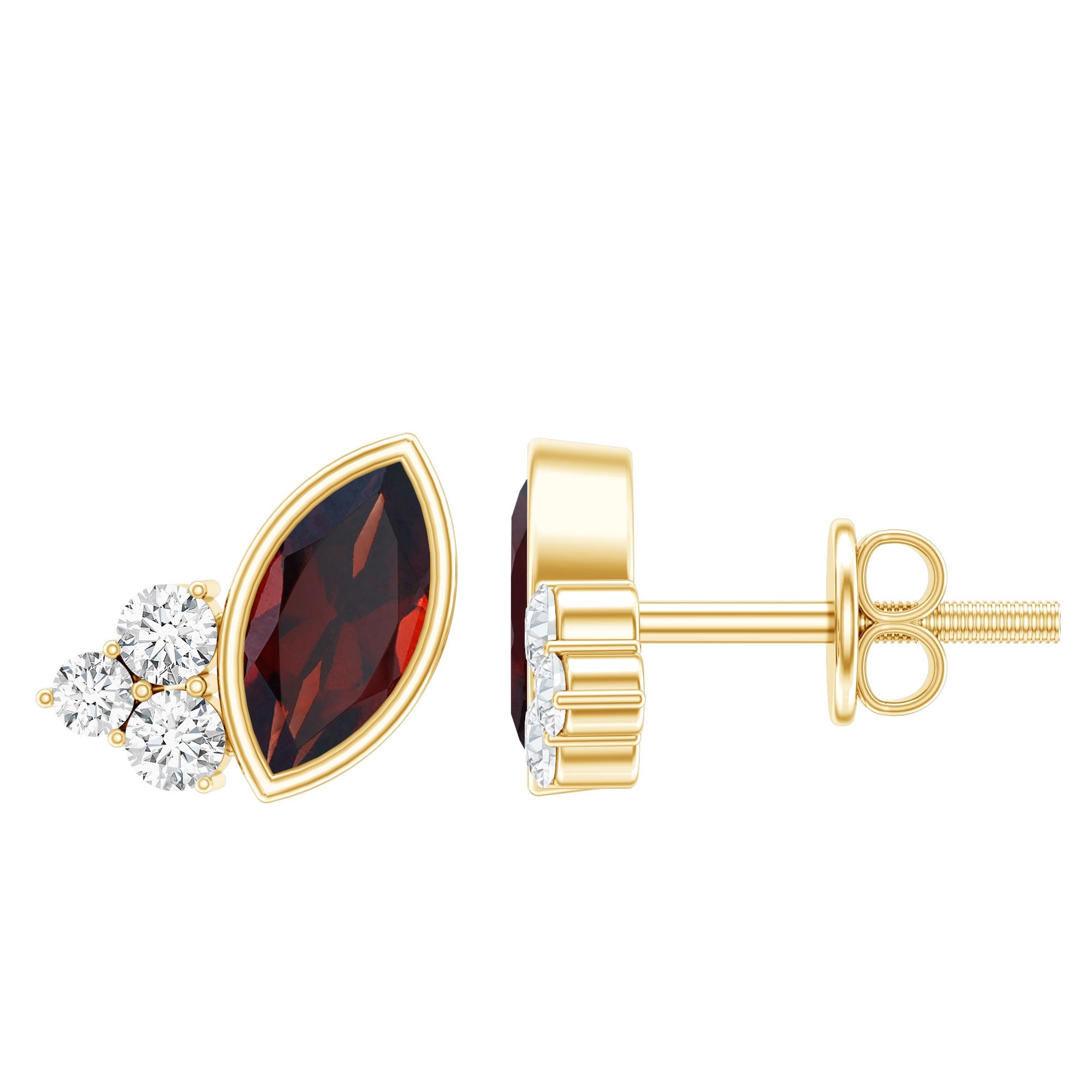 Marquise Garnet Earrings – 14k Gold Plated Studs | Elegant Gemstone Bezel Setting