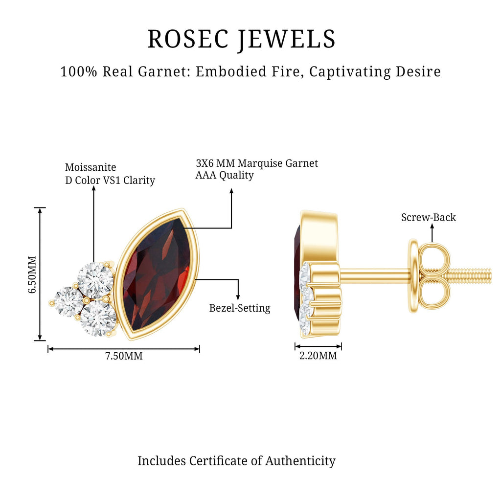 Marquise Garnet Earrings – 14k Gold Plated Studs | Elegant Gemstone Bezel Setting