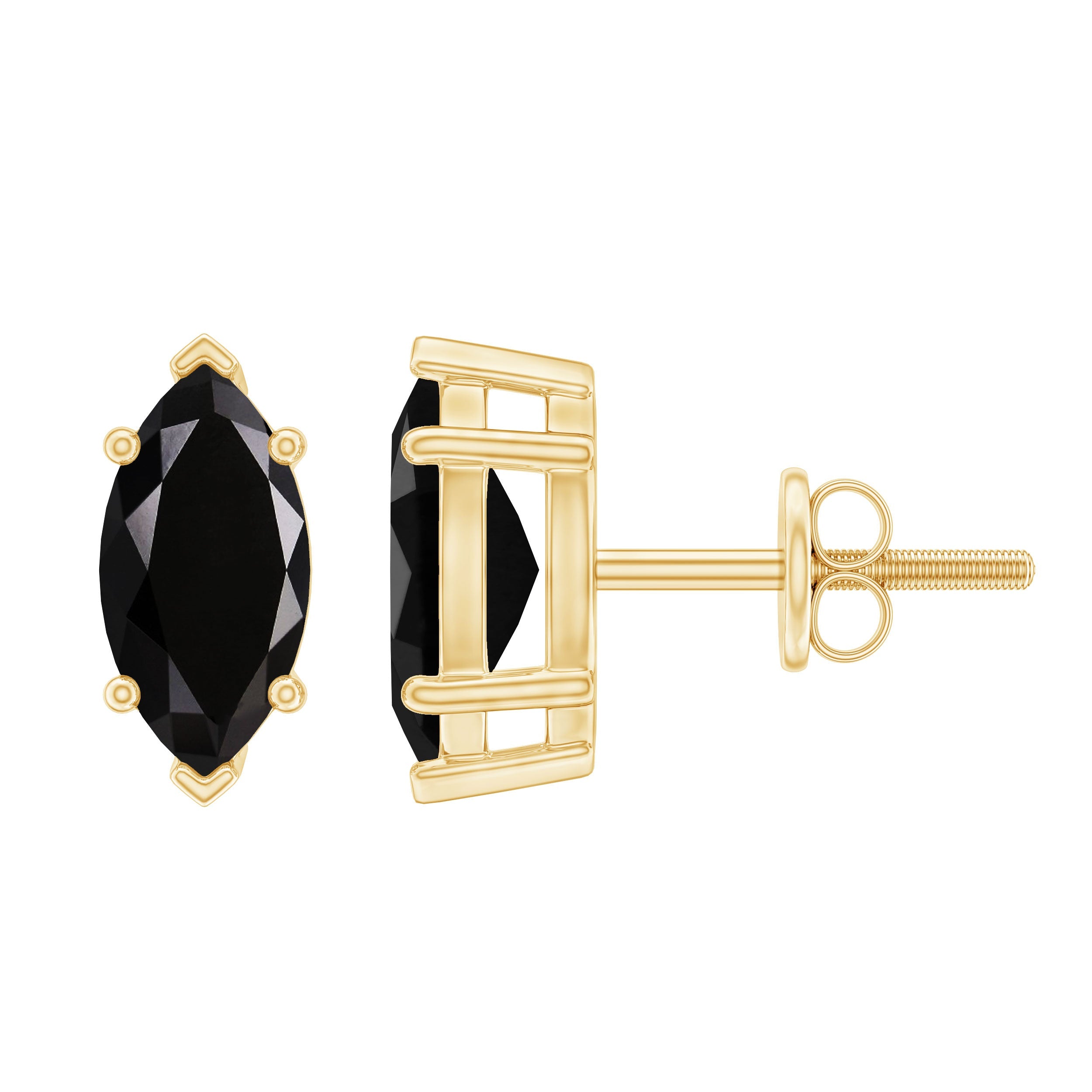 Genuine Black Onyx Marquise Stud Earrings with Certificate