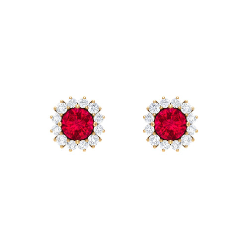 0.6 Carat Lab Created Ruby Classic Stud Earrings with Diamond Halo