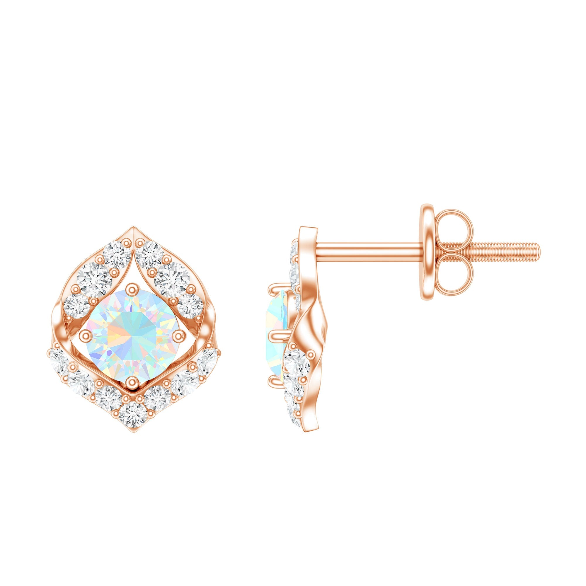 Ethiopian Opal Earrings – Vintage Opal Studs with Diamond Accent in Prong Setting