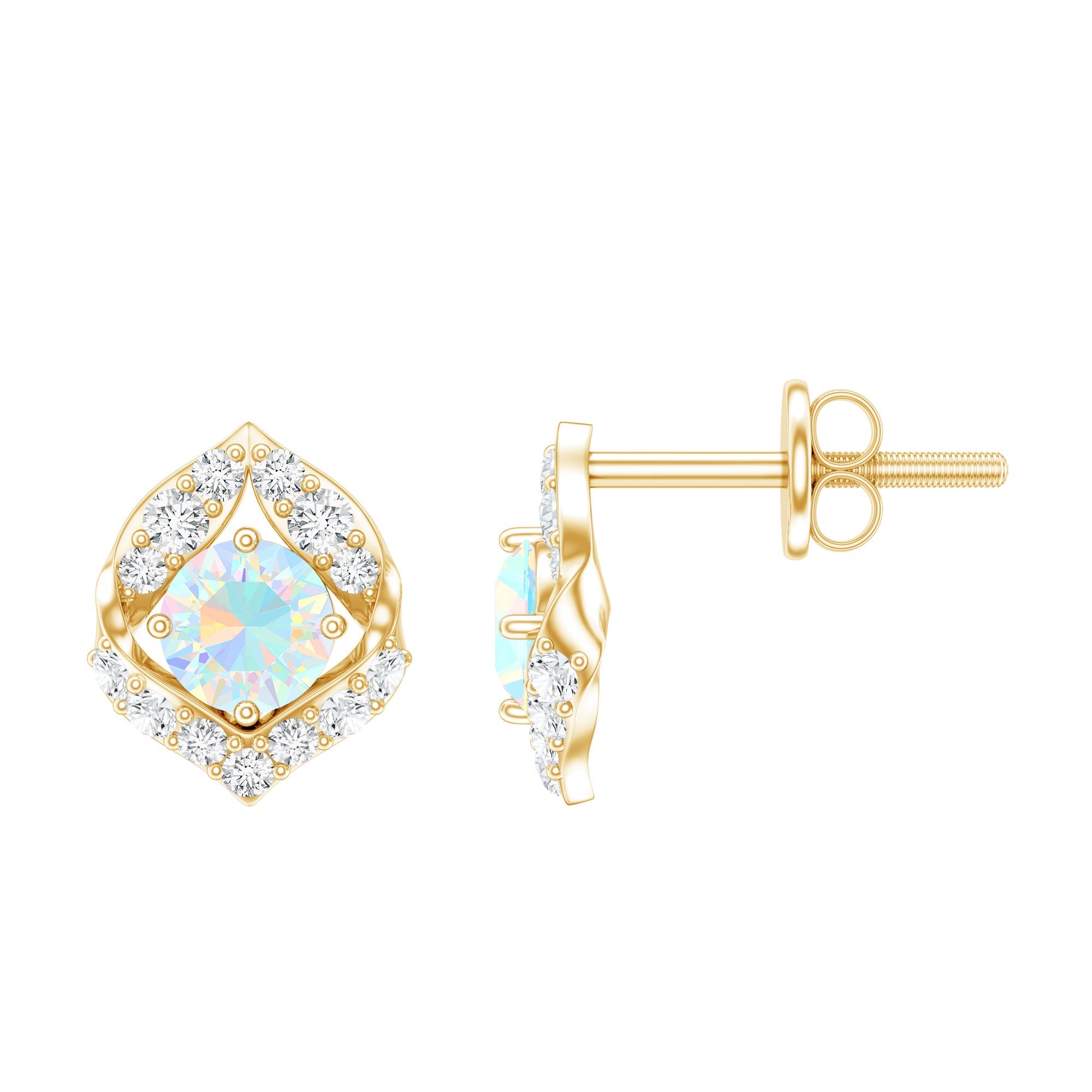 Ethiopian Opal Earrings – Vintage Opal Studs with Diamond Accent in Prong Setting