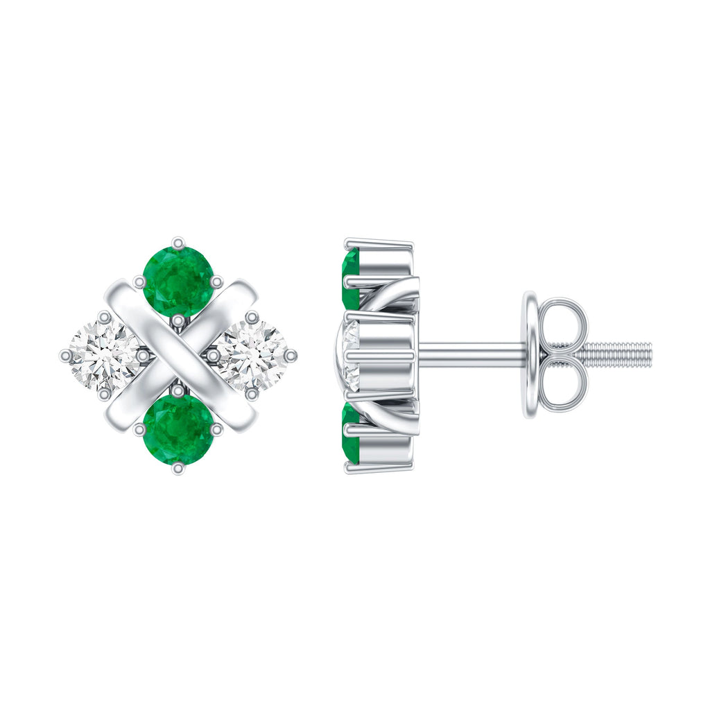 Emerald Cluster Earrings – Real Emerald Studs with Lab Diamond Screw Back Studs