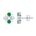 Emerald Cluster Earrings – Real Emerald Studs with Lab Diamond Screw Back Studs