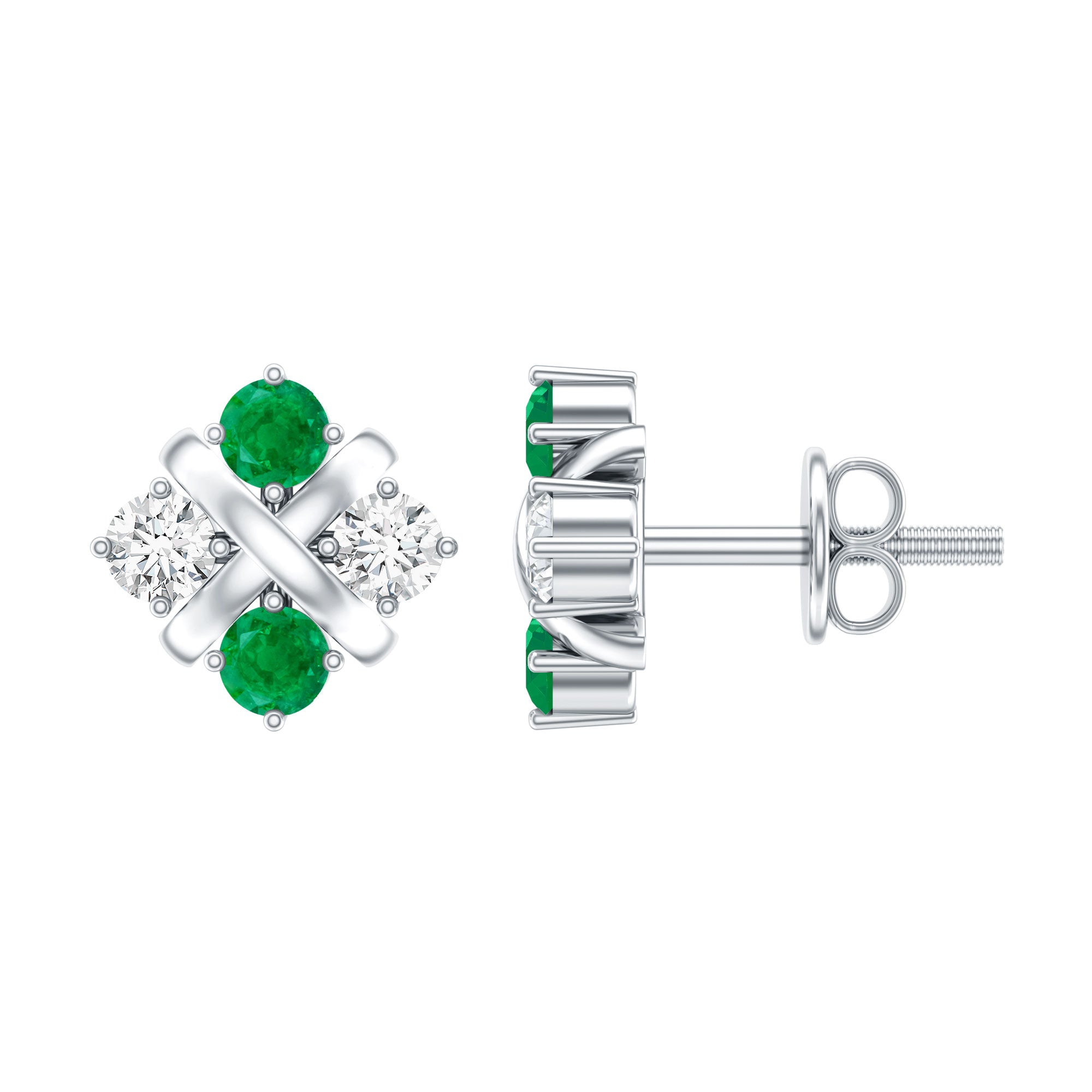 Emerald Cluster Earrings – Real Emerald Studs with Lab Diamond Screw Back Studs