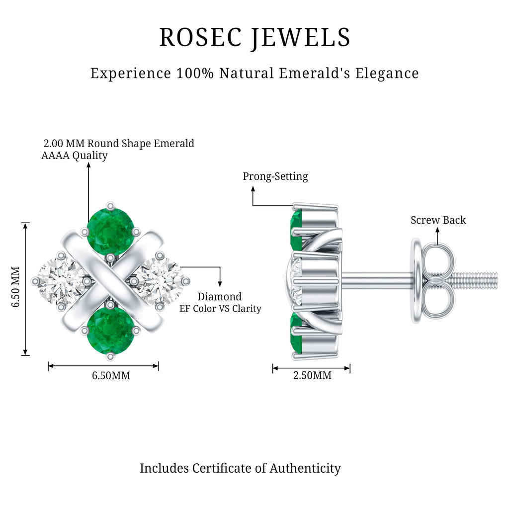 Emerald Cluster Earrings – Real Emerald Studs with Lab Diamond Screw Back Studs