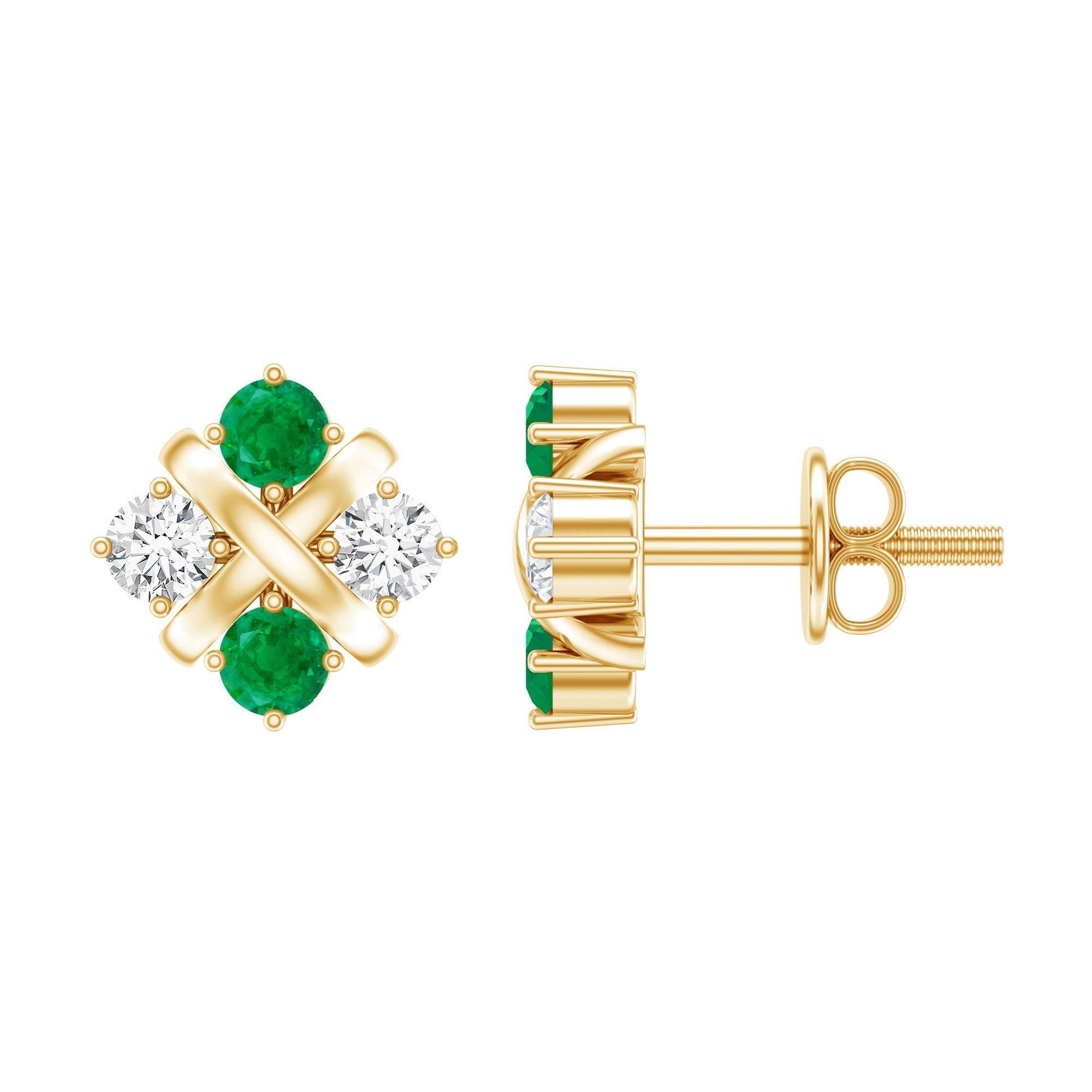 Emerald Cluster Earrings – Real Emerald Studs with Lab Diamond Screw Back Studs
