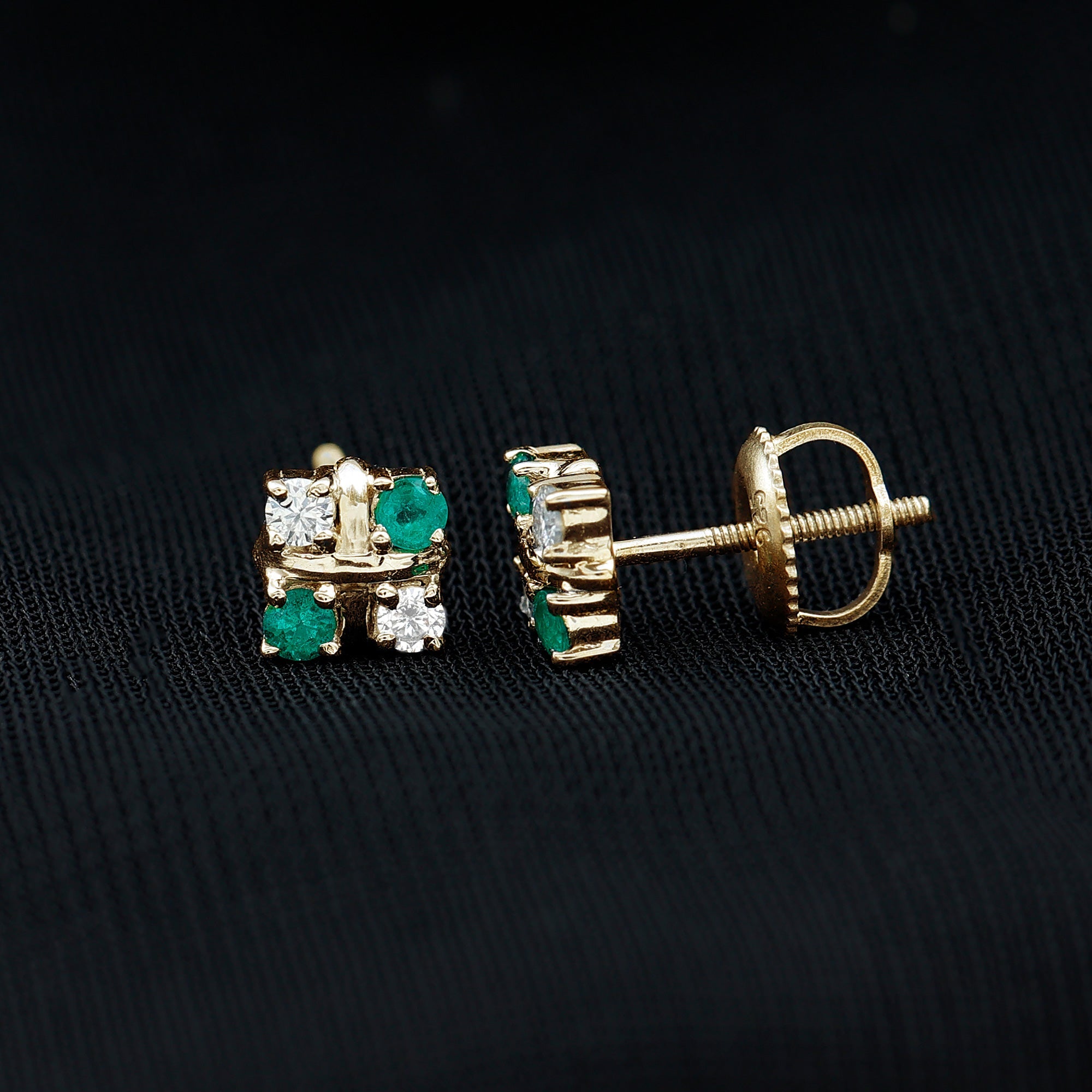 Emerald Cluster Earrings – Real Emerald Studs with Lab Diamond Screw Back Studs