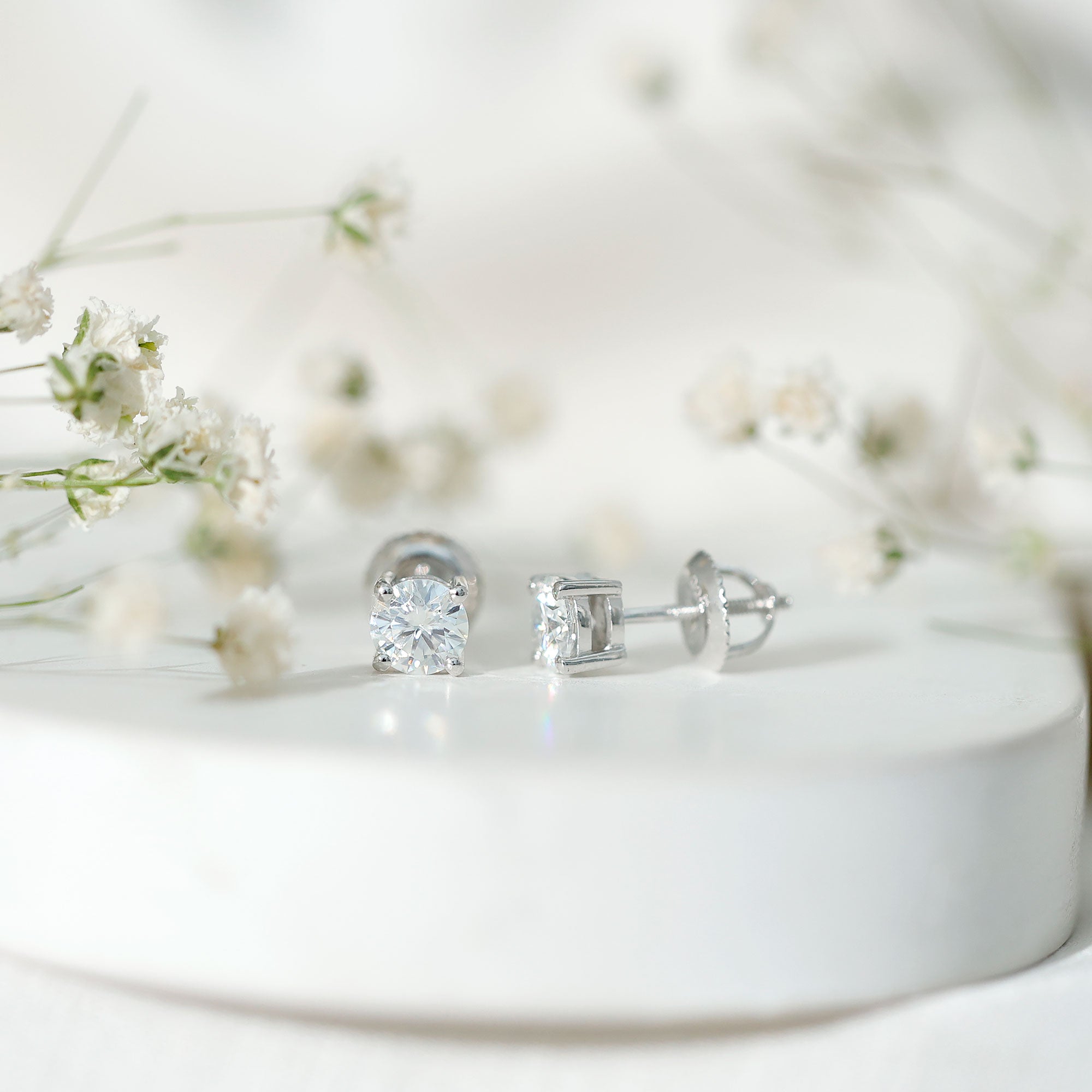 Moissanite Stud Earrings – 5mm Round Solitaire Screw Back D-VS1 Quality Jewelry