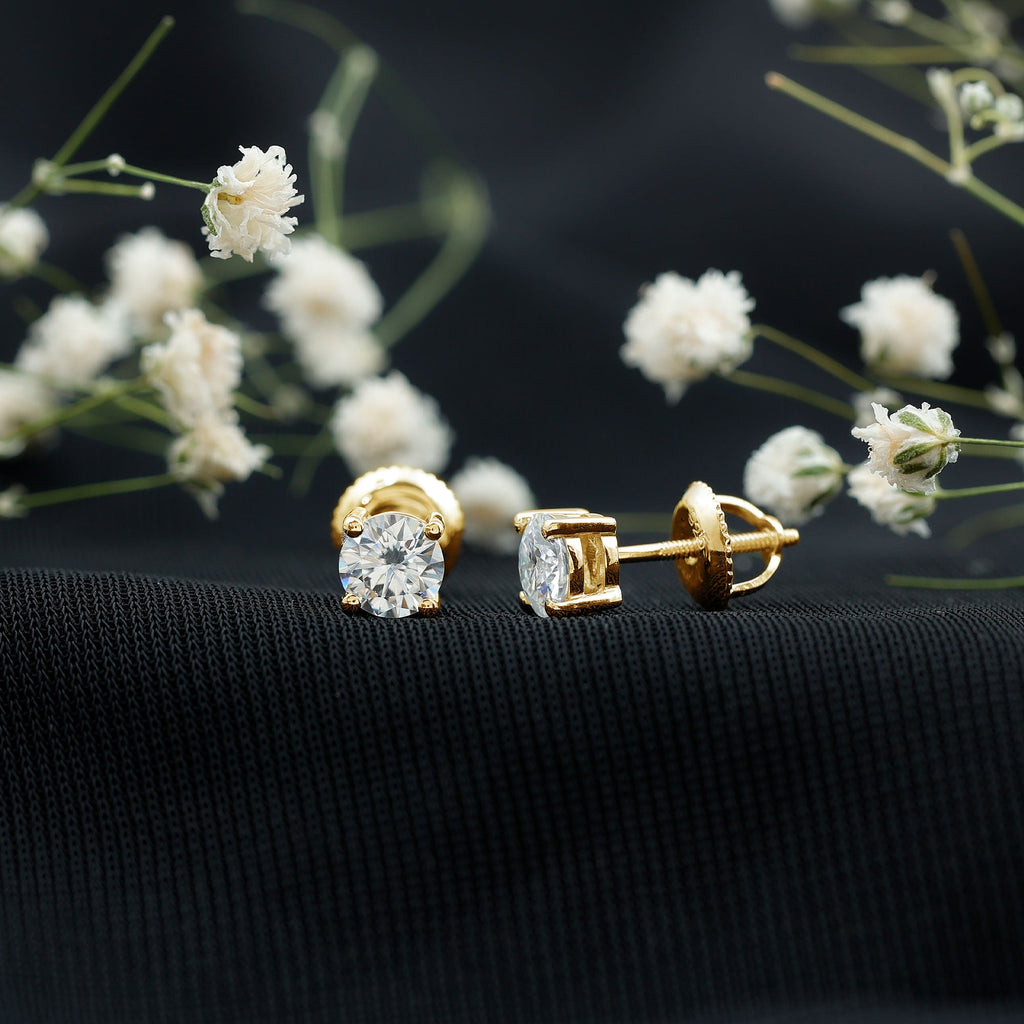 Moissanite Stud Earrings – 5mm Round Solitaire Screw Back D-VS1 Quality Jewelry