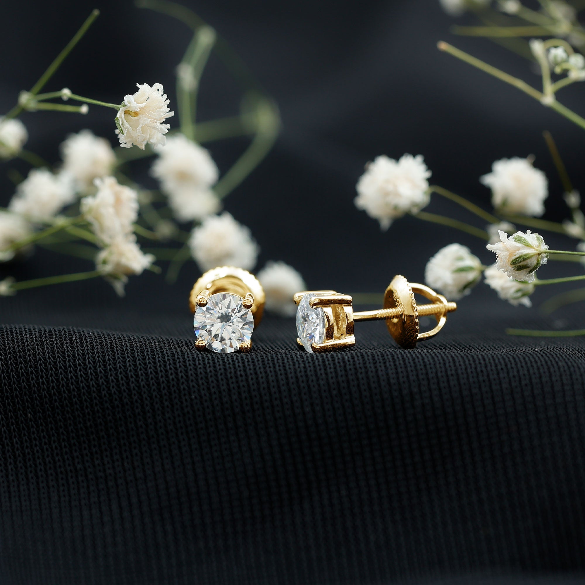 Moissanite Stud Earrings – 5mm Round Solitaire Screw Back D-VS1 Quality Jewelry