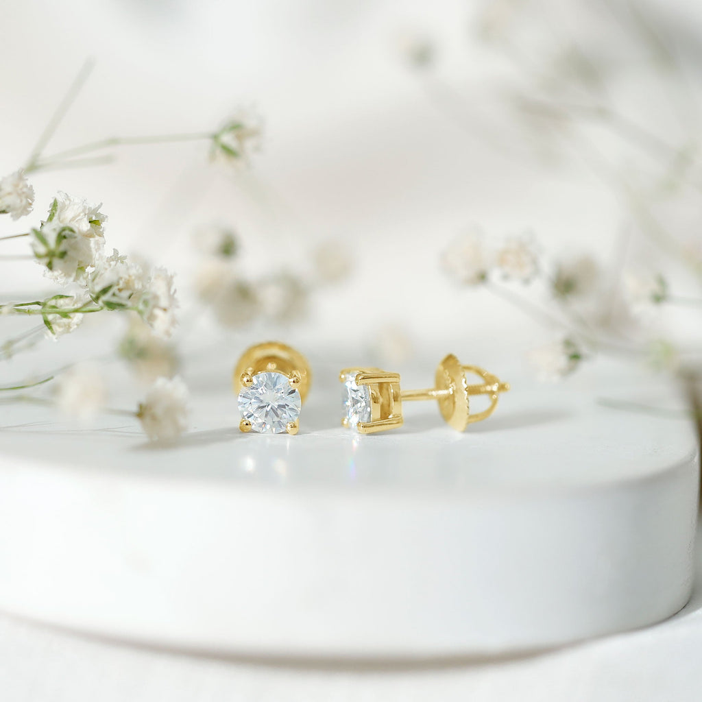 Moissanite Stud Earrings – 5mm Round Solitaire Screw Back D-VS1 Quality Jewelry