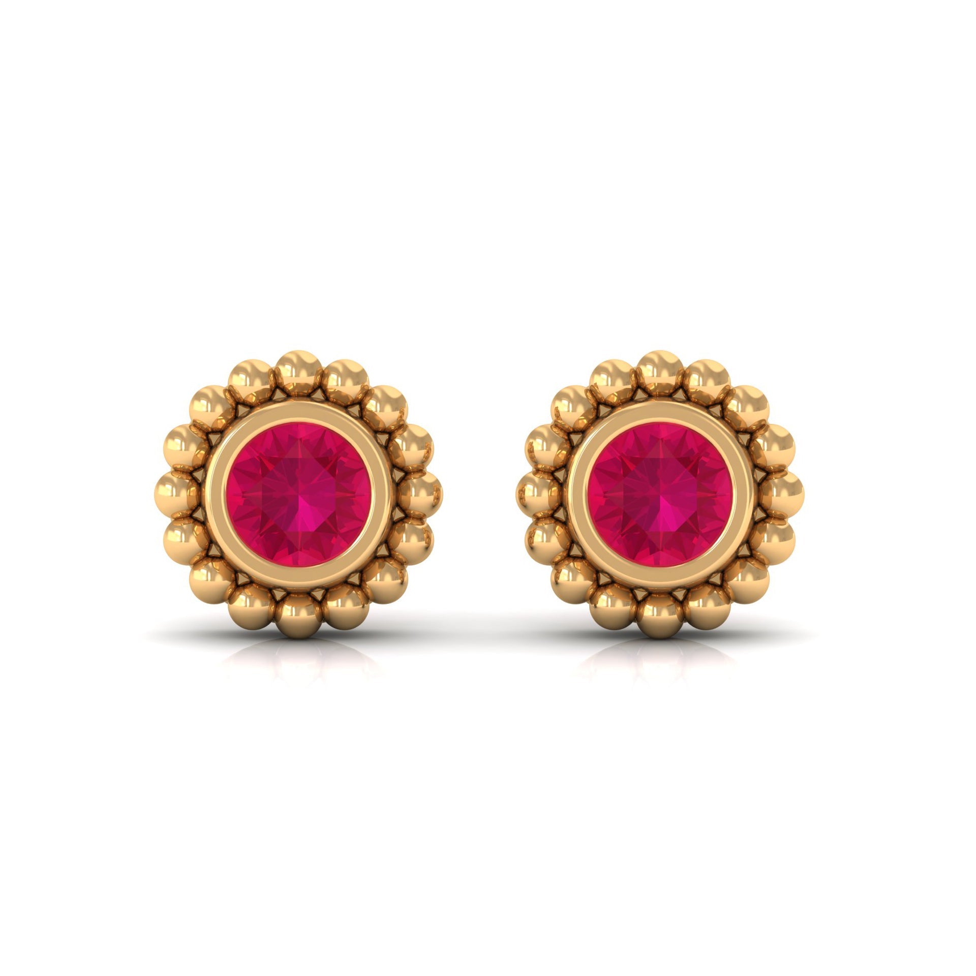 0.5 Carat Solitaire Ruby Stud Earrings in Beaded Bezel Setting