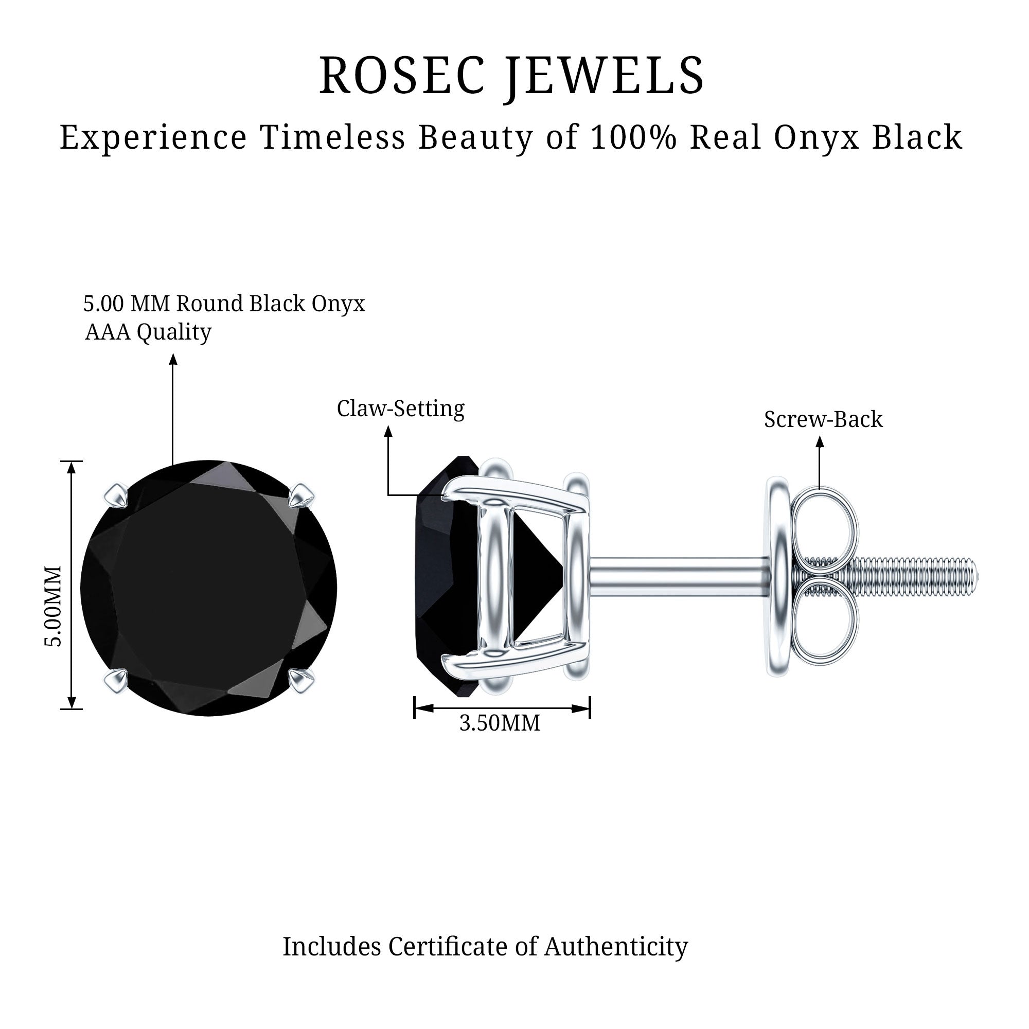 Natural Black Onyx Stud Earrings for Everyday