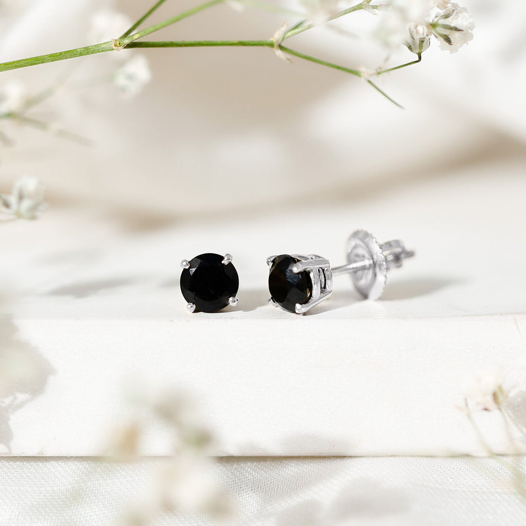 Natural Black Onyx Stud Earrings for Everyday