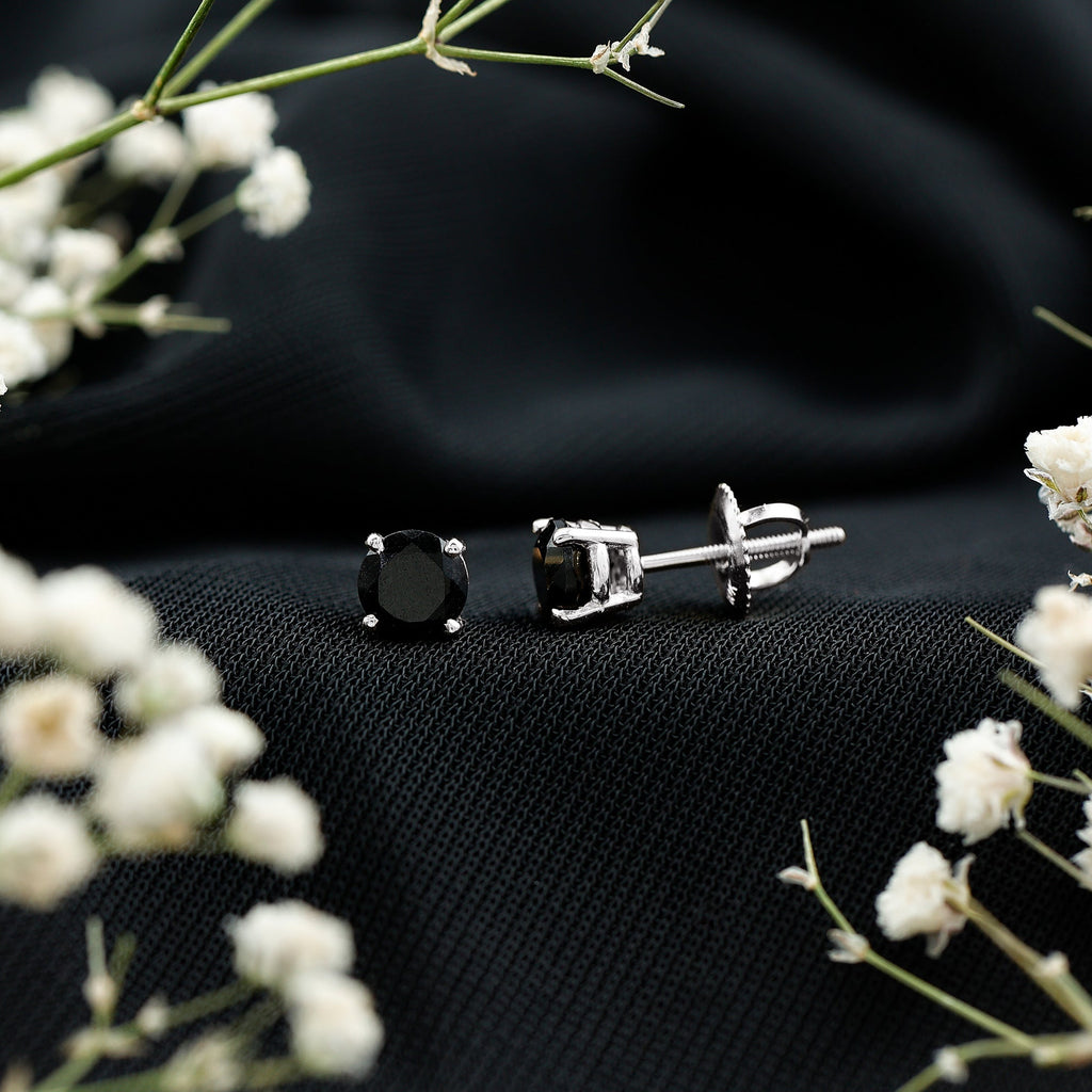 Natural Black Onyx Stud Earrings for Everyday