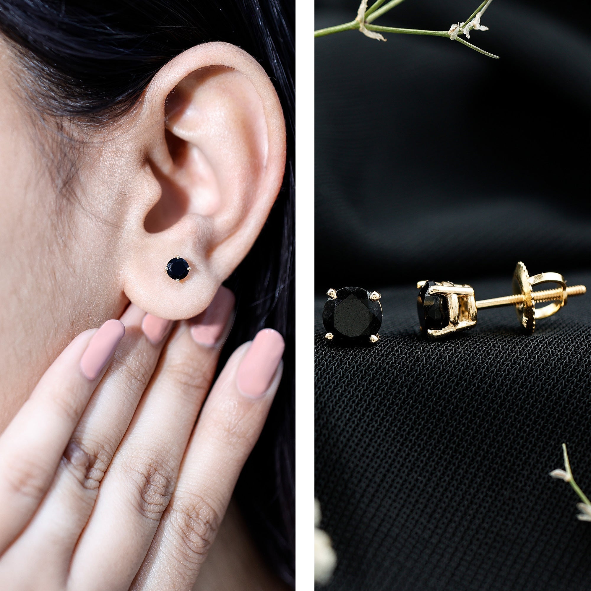 Natural Black Onyx Stud Earrings for Everyday