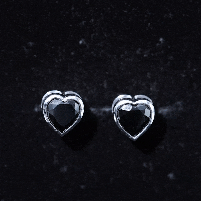 Bezel Set Black Onyx Heart Stud Earring
