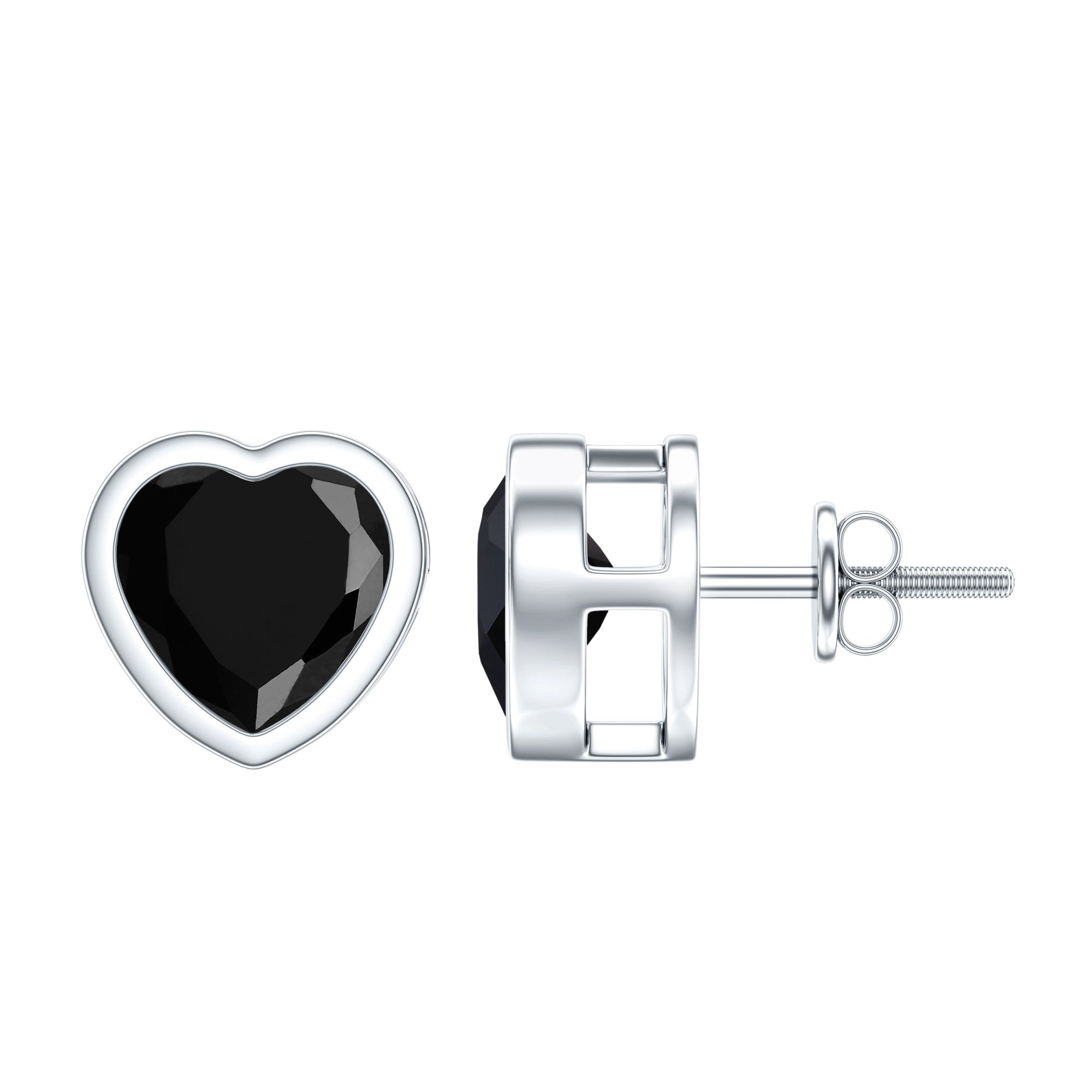 Bezel Set Black Onyx Heart Stud Earring