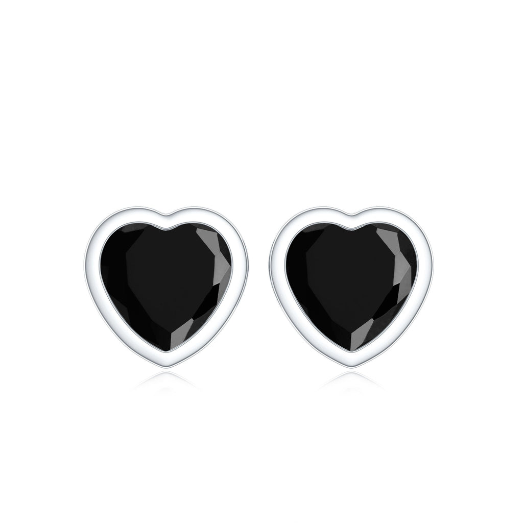 Bezel Set Black Onyx Heart Stud Earring