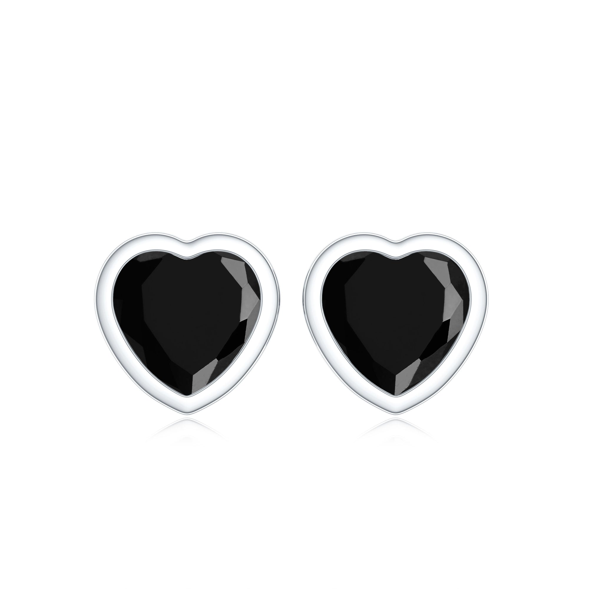 Bezel Set Black Onyx Heart Stud Earring