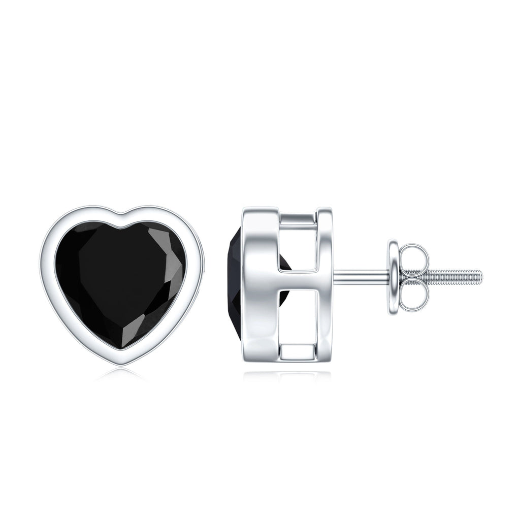 Bezel Set Black Onyx Heart Stud Earring