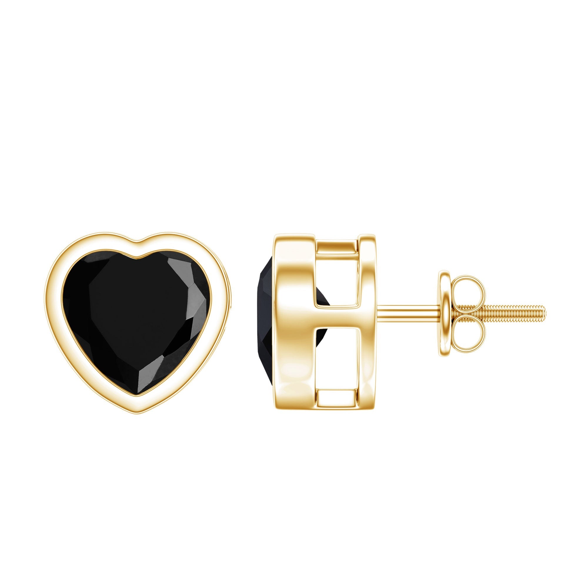 Bezel Set Black Onyx Heart Stud Earring