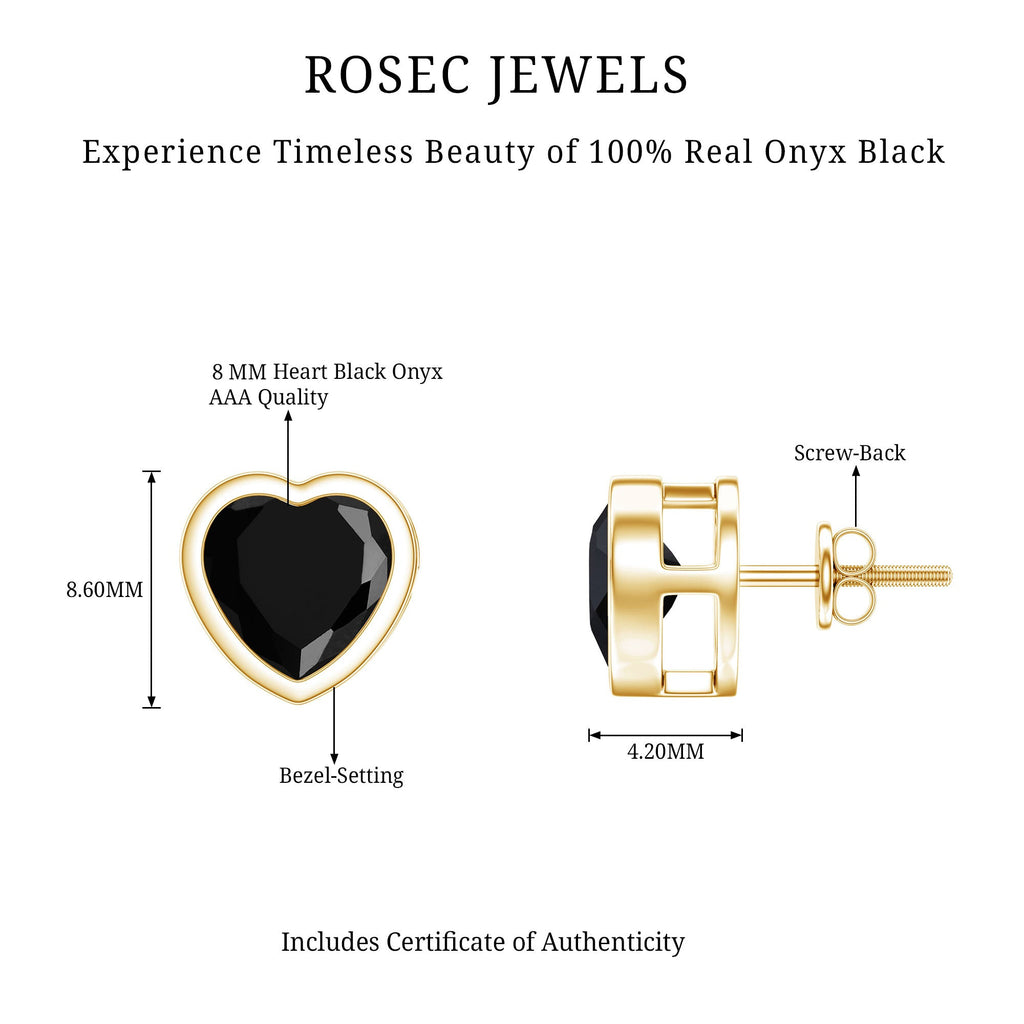 Bezel Set Black Onyx Heart Stud Earring