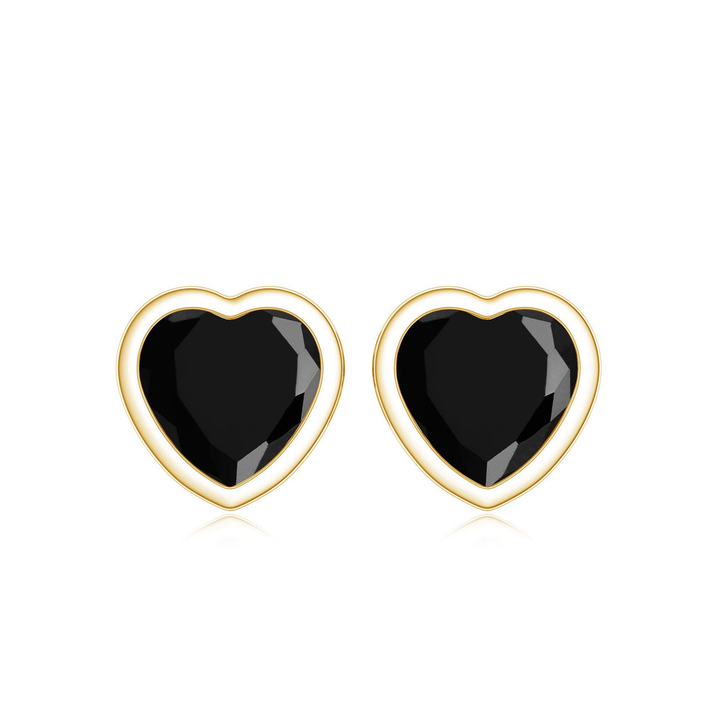 Bezel Set Black Onyx Heart Stud Earring
