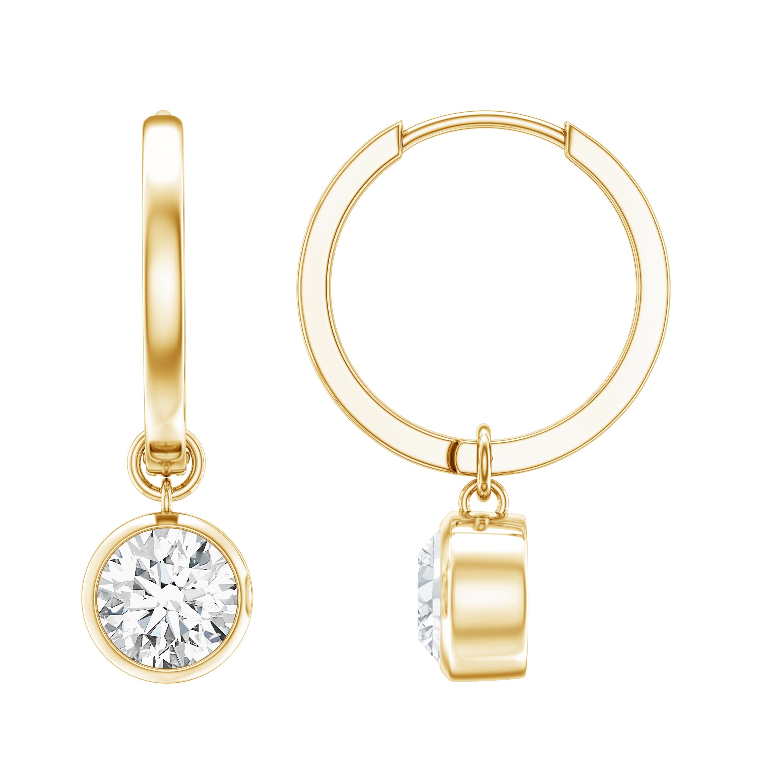 Bezel Set Moissanite and Hinged Hoop Earrings