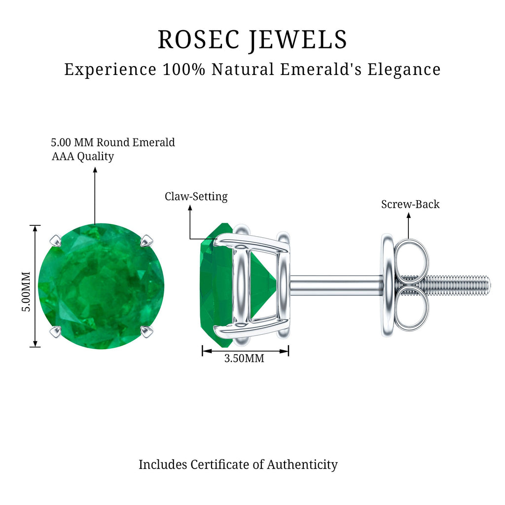 Emerald Stud Earrings – Natural Green Gemstone Studs | Screw Back Closure