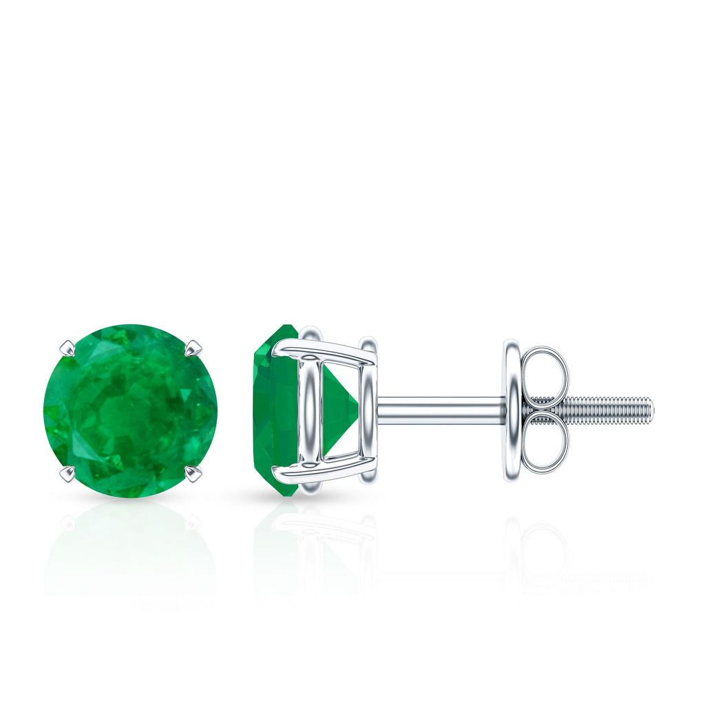 Emerald Stud Earrings – Natural Green Gemstone Studs | Screw Back Closure