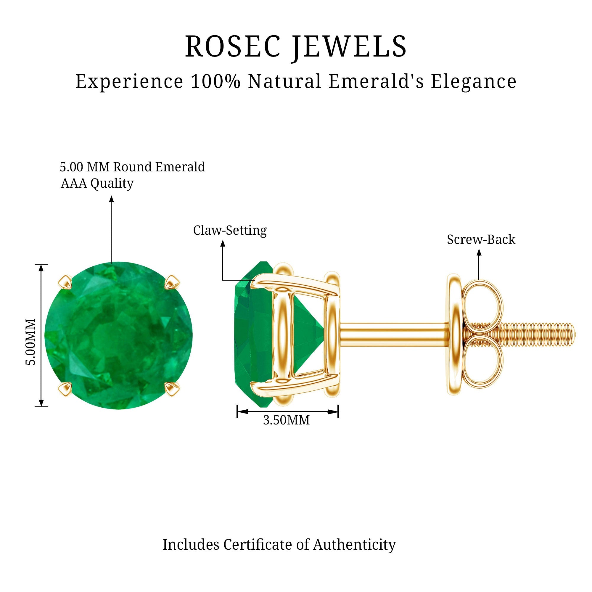 Emerald Stud Earrings – Natural Green Gemstone Studs | Screw Back Closure