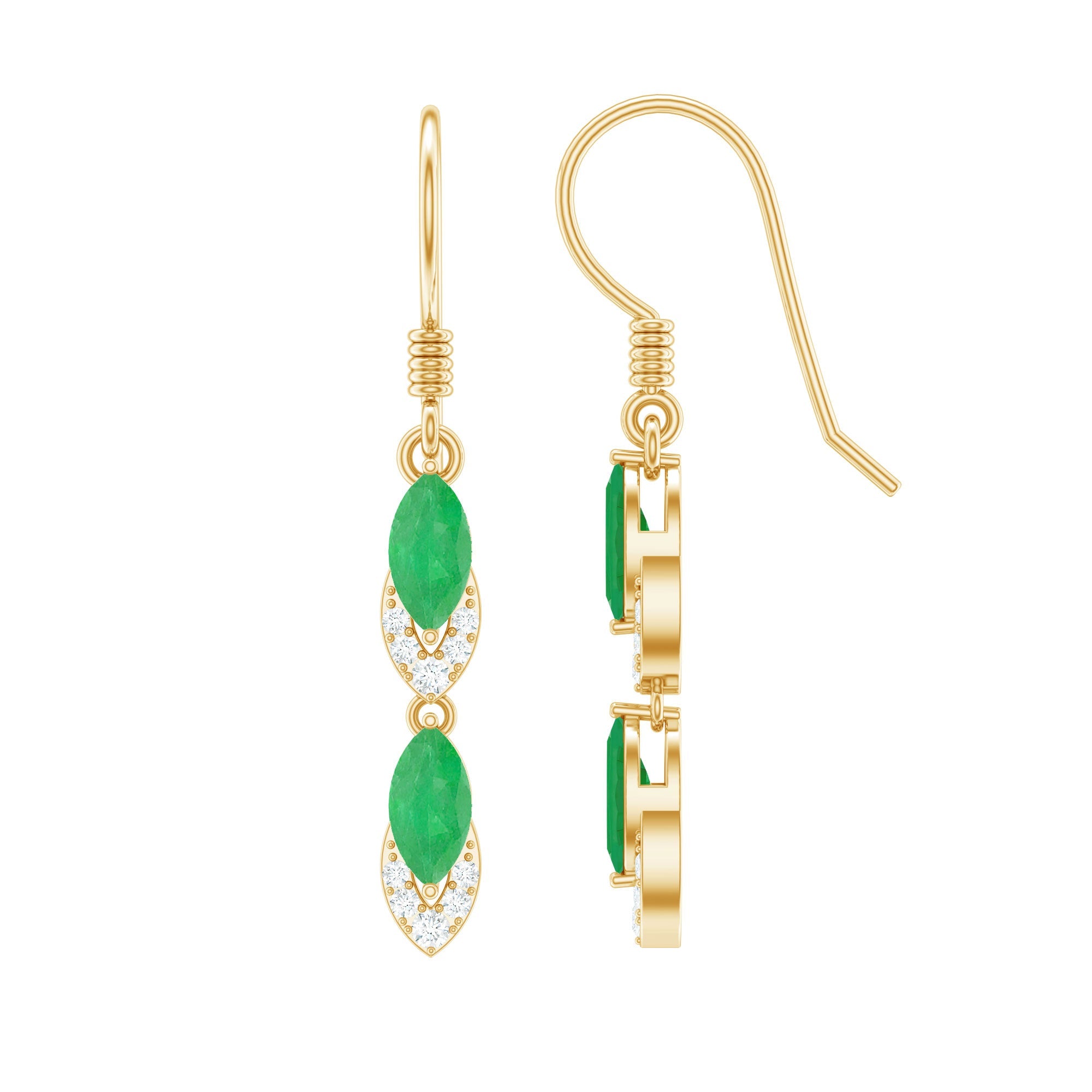 Emerald Dangle Earrings – Marquise Cut Emerald Drop with Diamond Accents