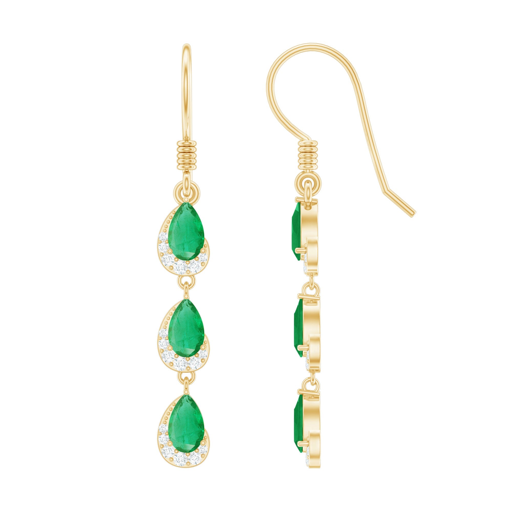 Emerald Dangle Earrings - Pear Cut Green Gemstone Earrings with Diamond Accents | Rosec Jewels