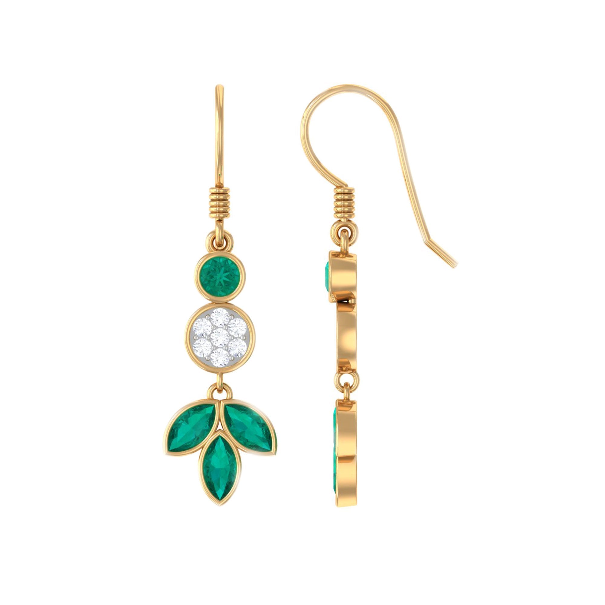 Emerald Diamond Earrings – Nature Inspired Leaf Design Dangle Jewelry by Rosec Jewels