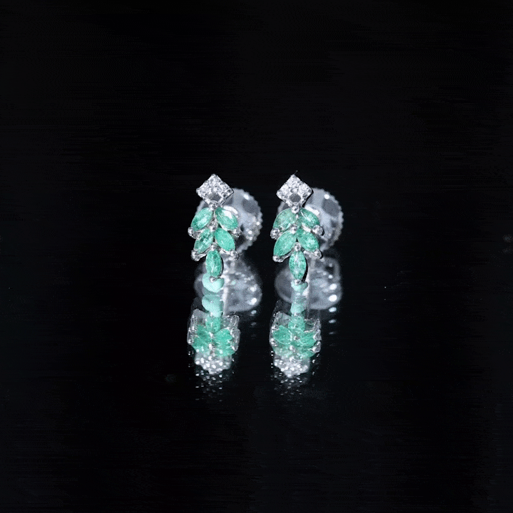 Emerald Leaf Earrings – Stud Earrings with Marquise Cut Emeralds & Lab Grown Diamonds